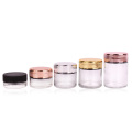 round transparent 50ml 80ml 90ml 110ml 1oz 2oz 3oz 4oz glass jars with child resistant CR cap electroplated